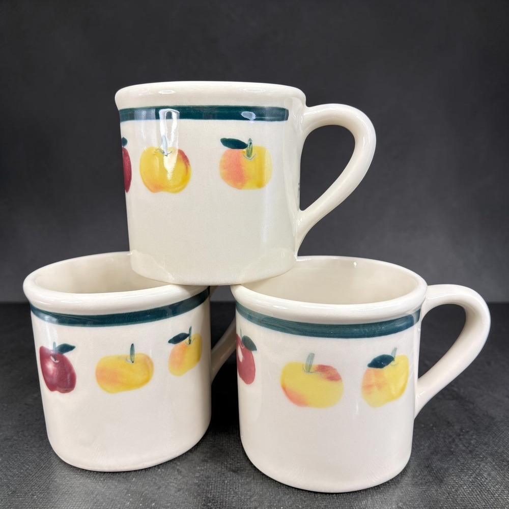 Hartstone Pottery Apple Stoneware Coffee Mugs Set of 3 Farmhouse Diner Ware
